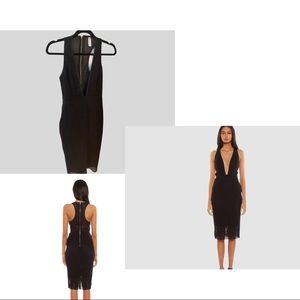 Bec & Bridge Mesh Deep V Noir MIDI Dress size 4